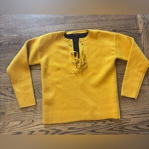 J.Crew Collection Bonded Lace Up Sweater Ochre Yellow 100% Merino Wool - XS
